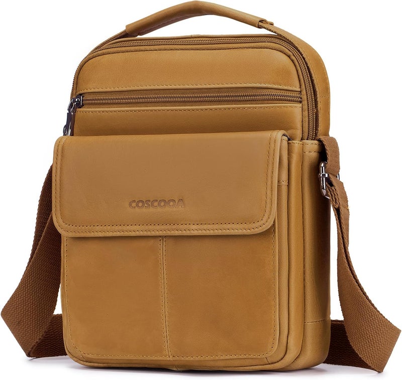 COSCOOA Men's Leather Crossbody Shoulder Bag - Messenger Satchel Travel Handbag - Image 1